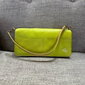 Lauren Ralph Lauren Genuine Leather Multi Compartment Lime Green Shoulder Bag